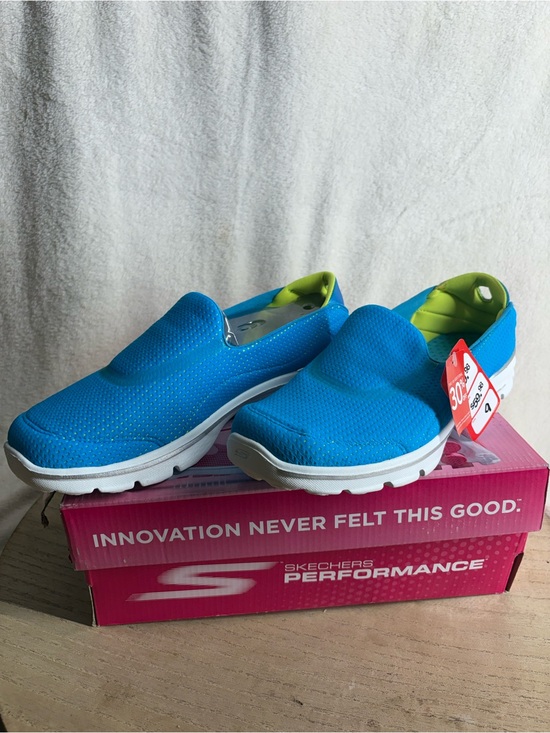 Skechers Shoes - Skechers Women’s Bright Blue Slip-On Sneakers with Lime Green Lining